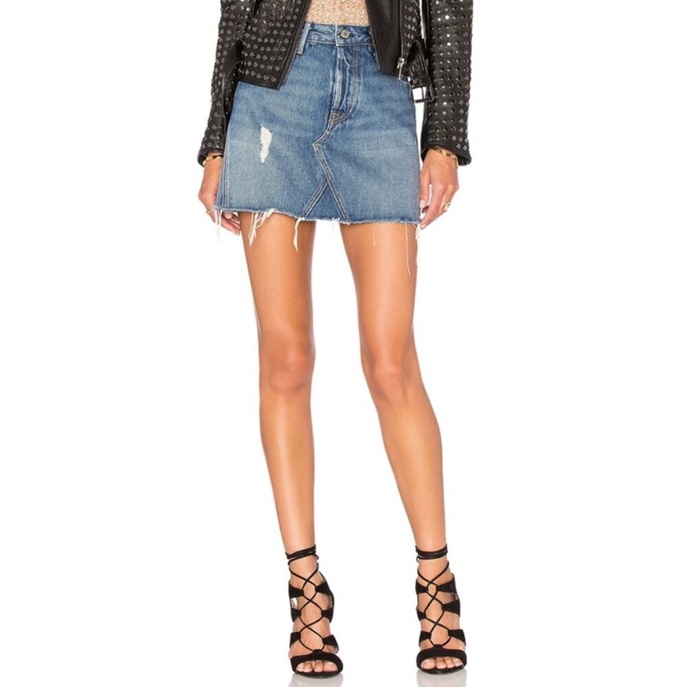 GRLFRND Eva A-Frame Gusset Denim Mini Skirt in Walk This Way size 27
